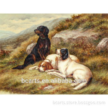Three dogs on the grass wall decor painting for wholesale
